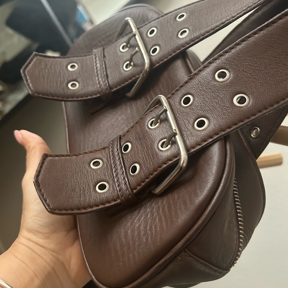 Free People Brown Vegan Leather Buckle Bag